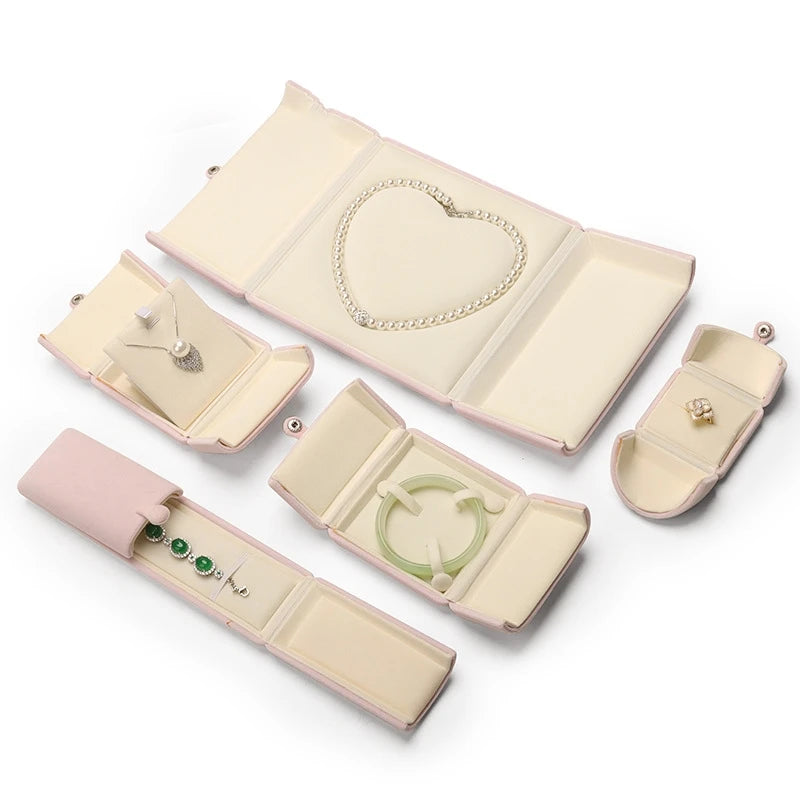 Custom Velvet Double Door Gift Packaging Bracelet Earring Necklace Storage Pearl Jewelry Boxes with Button