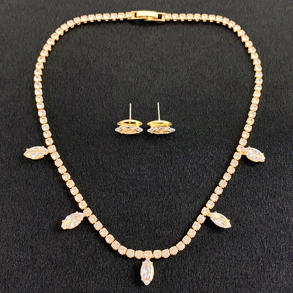 Fashion Jewelry Sets   Classic Style Gold Plated Diamond Necklace and Earring Set Fashion Jewelry Sets for Women