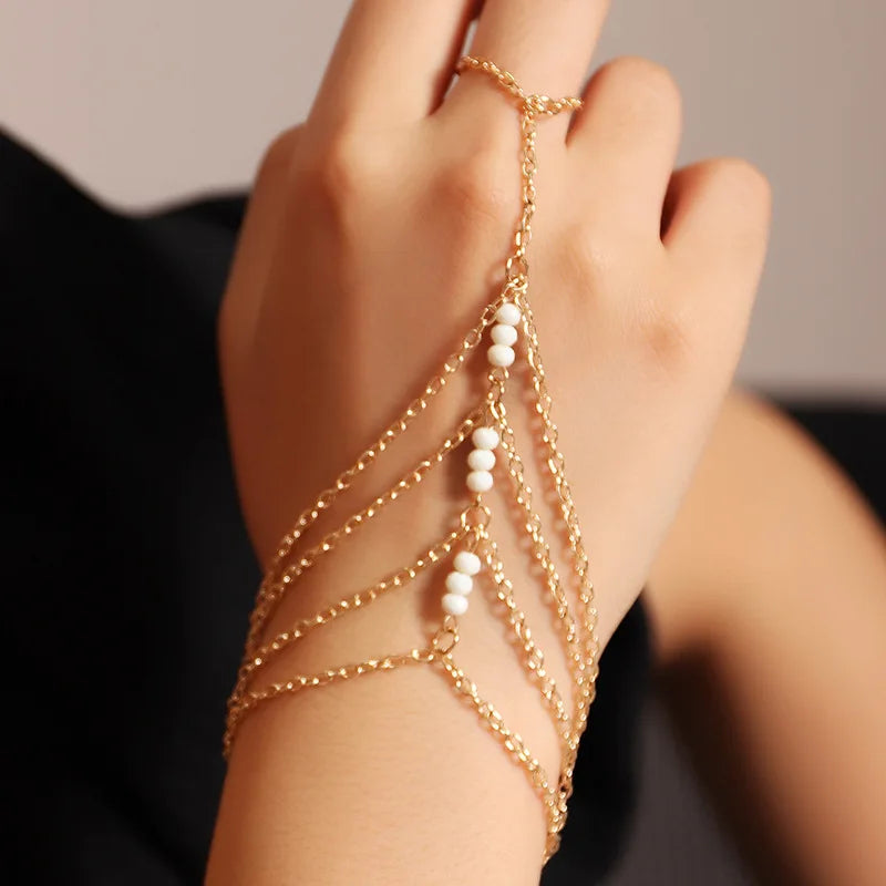 Personalized Trendy Ring Bracelet Fashion Jewelry Bracelets Multi Layer Finger Integrated Bracelet for Girls