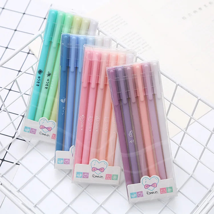 Morandi Color Gel Pen 6pcs Suit Student Stationery Exam Water-based Pen Office Supplies Black Signature Pen