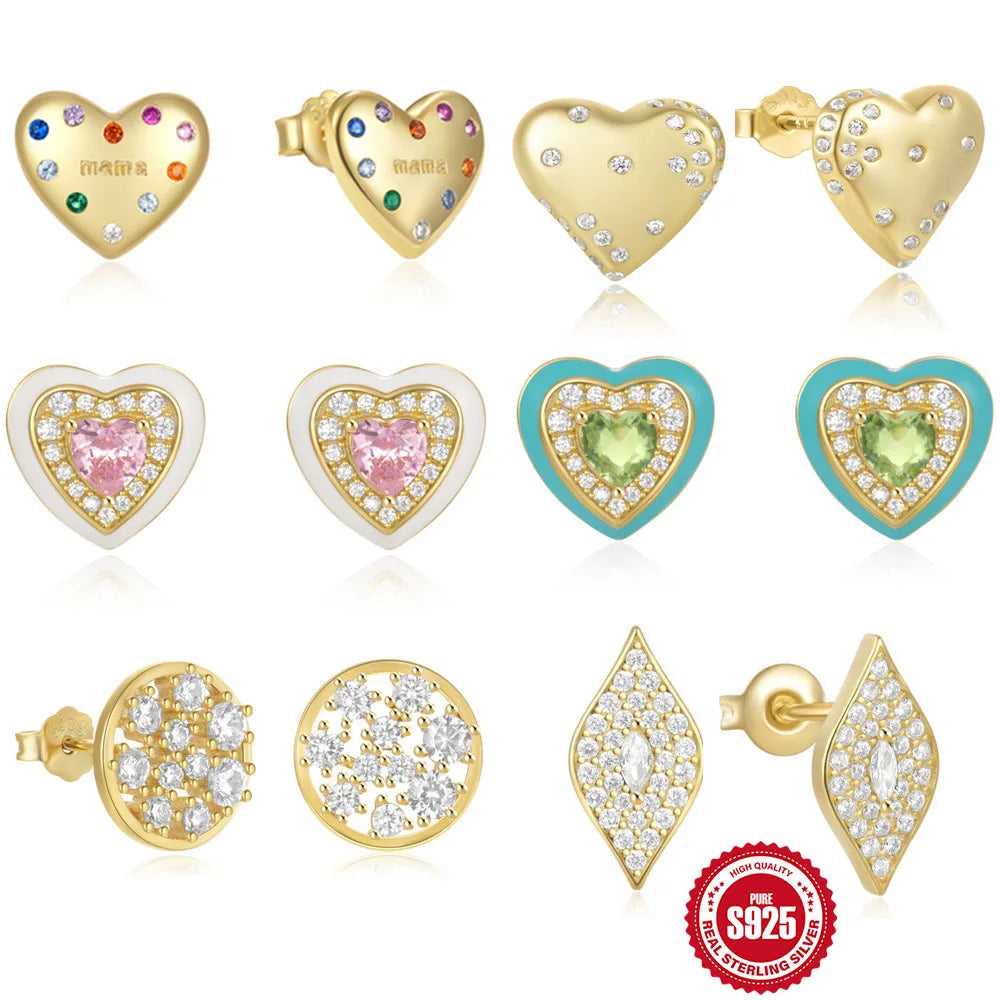 Wholesale Mother's Day Gift 925 Sterling Silver Heart Shape Drop Oil 5A Zircon Jewelry Stud Earrings