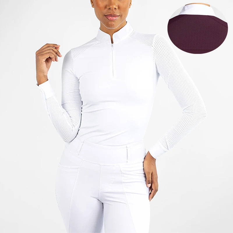 Women Quick Dry Long Sleeve Mesh Fabric Breathable Horse Riding Base Layers Equestrian Shirt Stock Riding Shirt