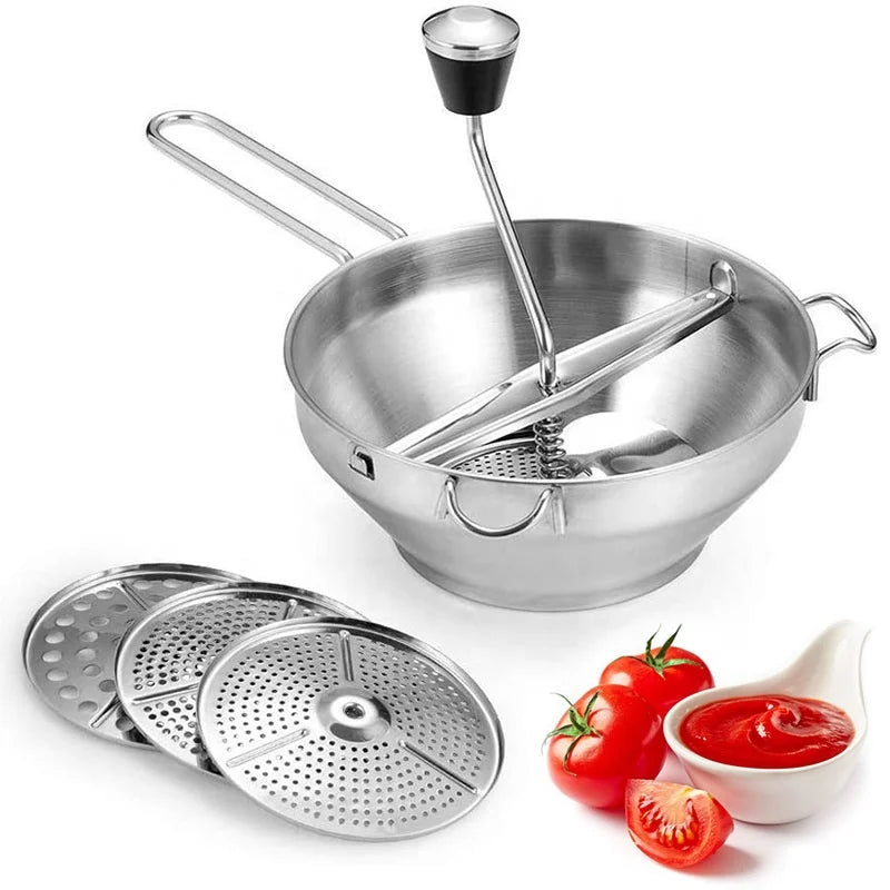 Stainless Steel Food Mill with Handle Rotary Food Mill with 3 Interchangeable Disks Making Puree or Soups of Vegetables Kitch