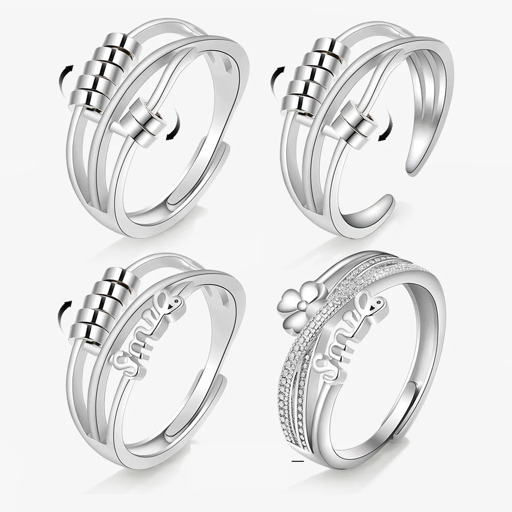 New Wholesale Lady Rotatable Beads Smile Letter Stress Relief Fidget Ring Gift Silver Copper Zhejiang for Girls Women Adult