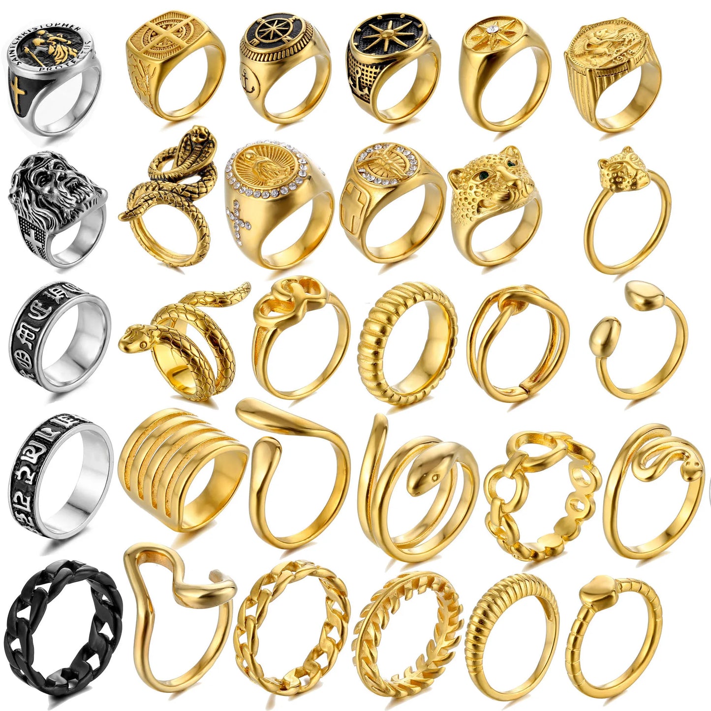 18k Gold Plated Custom Signet Ring Wholesale Cheap Saint Christopher Ring Stainless Steel Compass Men Rings Jewelry Tarnish F