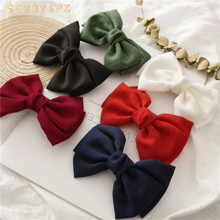 Women's Fashion Metal Hairpins with Fabric Bows Sweet Flax Bowknot Hair Accessories Multi-Color Spring Clips Wholesale for Gi