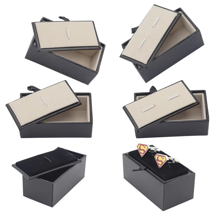Hot Sale Custom logo Black Color Square Cufflinks Packing Boxes Plastic Single Tie Bar Gift Box Wholesale
