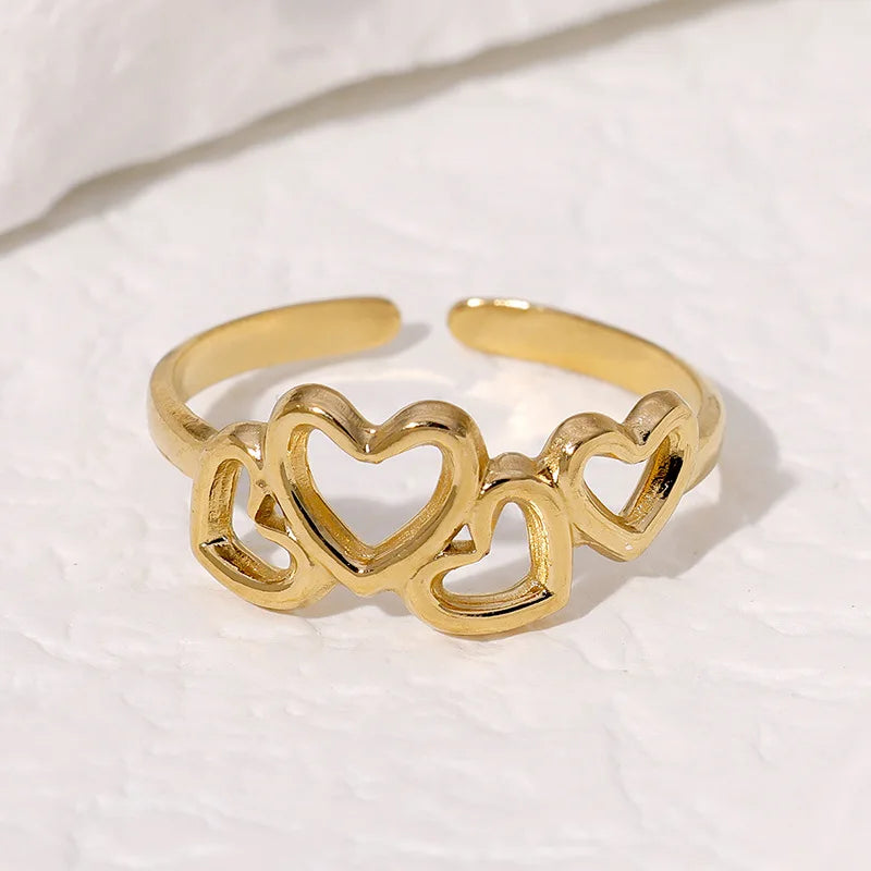 2026 New Jewelry Factory Outlet Women's Sweet Love Rings Gold Stainless Steel Open Heart Ring