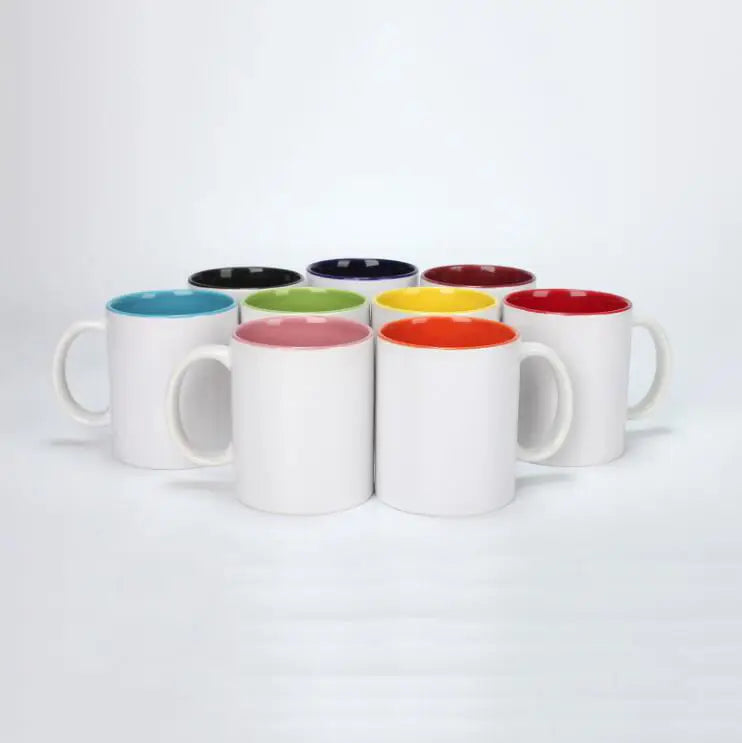 11OZ Ceramic Sublimation Blank Mug Glass Coffee Mugs Straight Coffee Mugs Round Handle Inner Color Cup Cute 36pcs Per Each Co