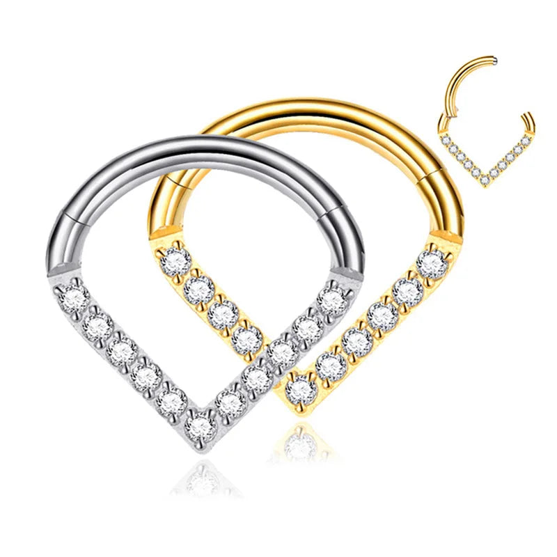 14K Lobe Piercing Earring 316L Stainless Steel Cartilage Nose Ring Water Drop Shaped Crystal Solid Gold Jewelry Stone Materia