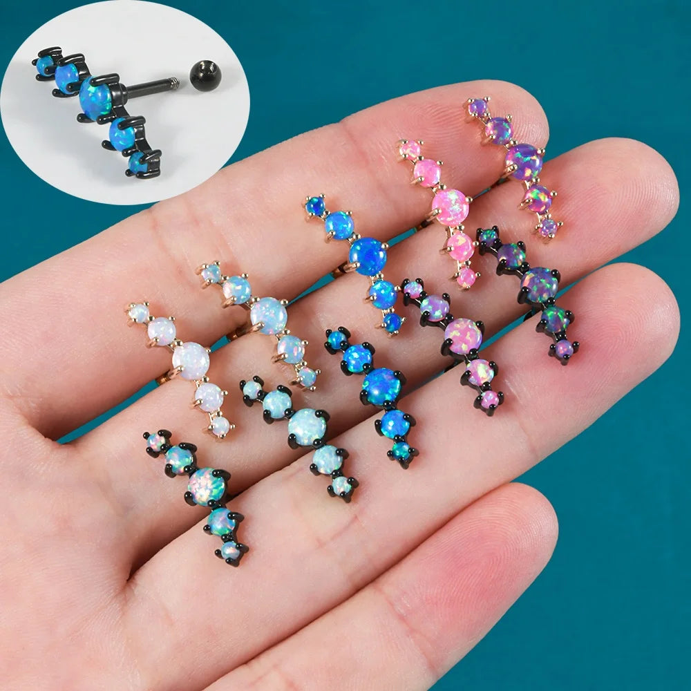 Wholesale Surgical Steel Opal Barbell Earrings External Thread Ear Tragus Cartilage Stud Helix Piercing Screw Jewelry Fashion