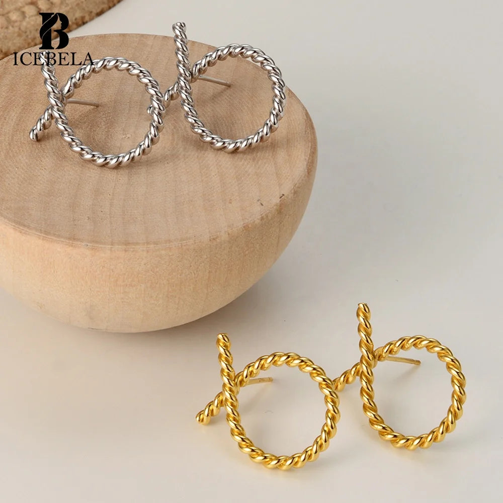 ICEBELA Design Sense Handmade 925 Sterling Silver Earrings Women Fashion Simple Winding Line Temperament Earrings