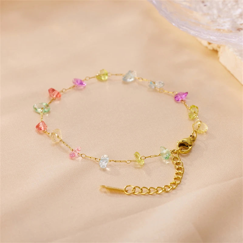 18K Gold Plated Stainless Steel Adjustable Chain Bracelet for Women Trending in 2024 Colorful Natural Stones for Parties Gift