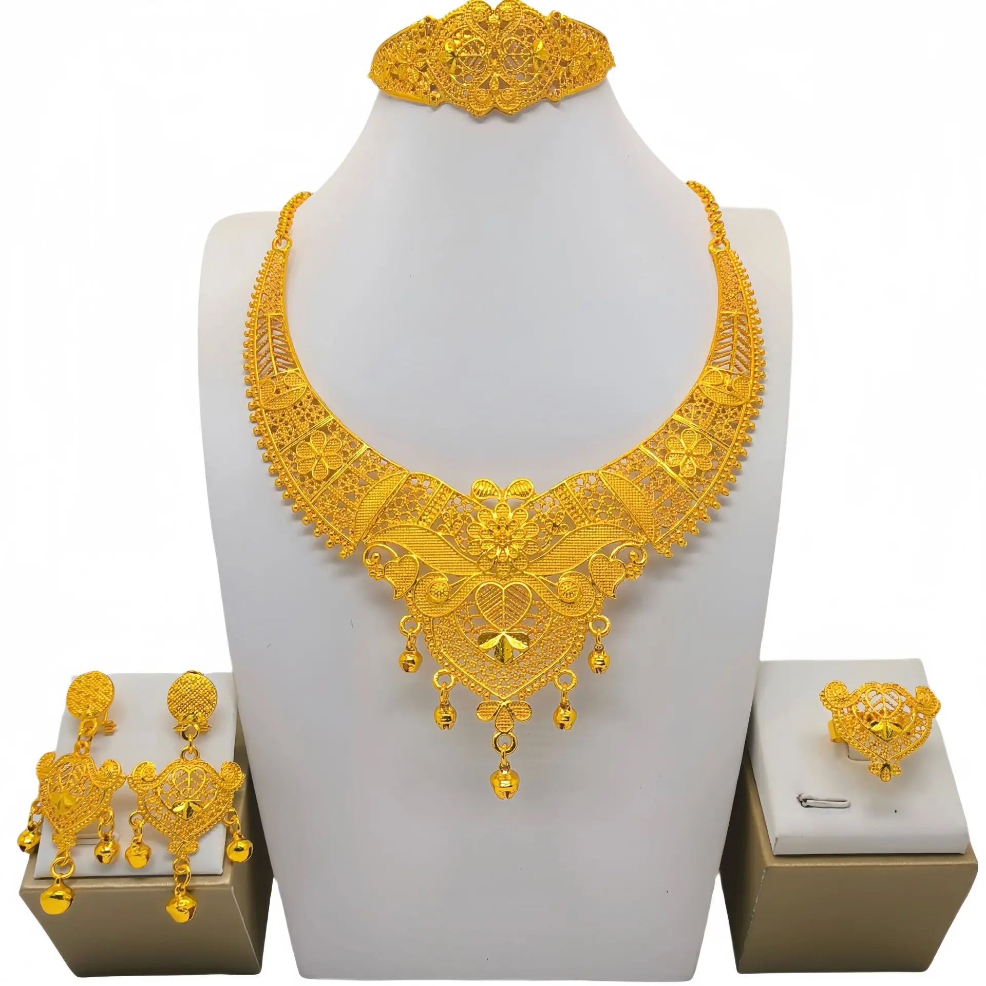 Bridal Weddings Jewelry Sets for Women Middle East India Africa Flower Wholesale 24K Dubai Gold Plating Laminated Latest
