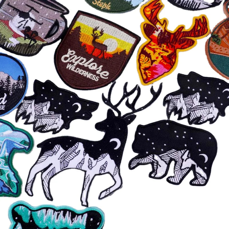 Adventure Travel Embroidered Patches for Clothing Animals Iron on Patches on Clothes Custom Logo Embroidered Patch