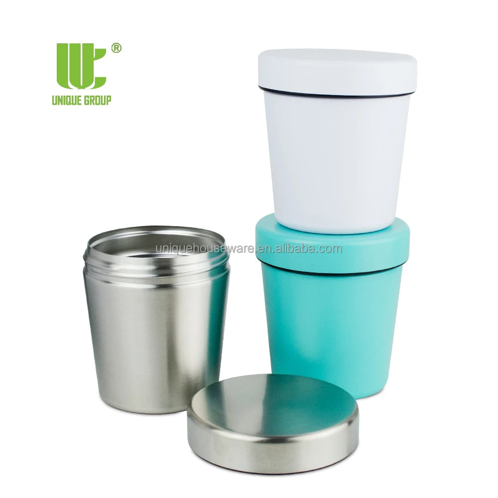 16oz Dual Tier Vacuum Insulated Stainless Steel Thermos Double Wall Leak Proof Wide Mouth with Spoon & Handle for Pint Ice Cr