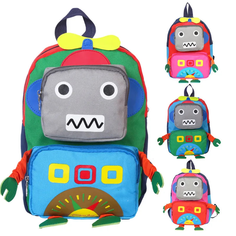 Korean Version Kindergarten Printing Robot Backpack for 3-6 Years Old Male and Female Baby Zipper Closure Outdoor Knapsack