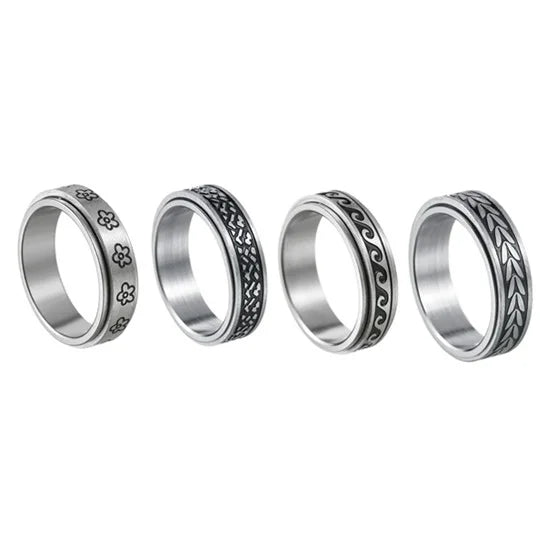 High Quality Stainless Steel Ring Fashion 4mm 6mm Rotatable Ring Meaningful Fidget Spinner Rings for Women Men