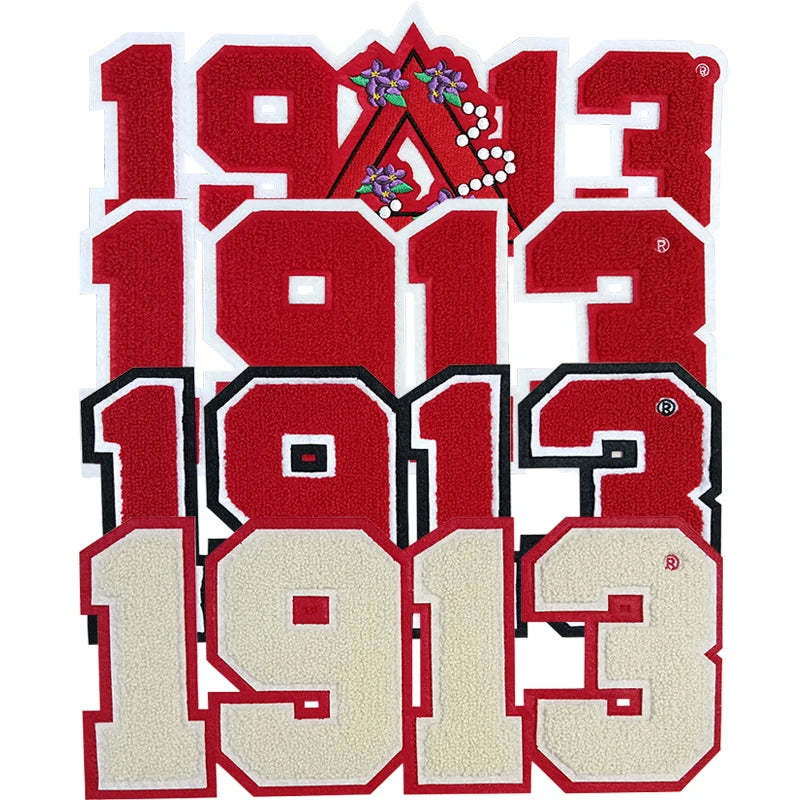 Wholesale Custom Large Delta Sigma Thate Soroity 1913 Towel Greek Letter Embroidery Chenille Iron-On Rubber Garment Express