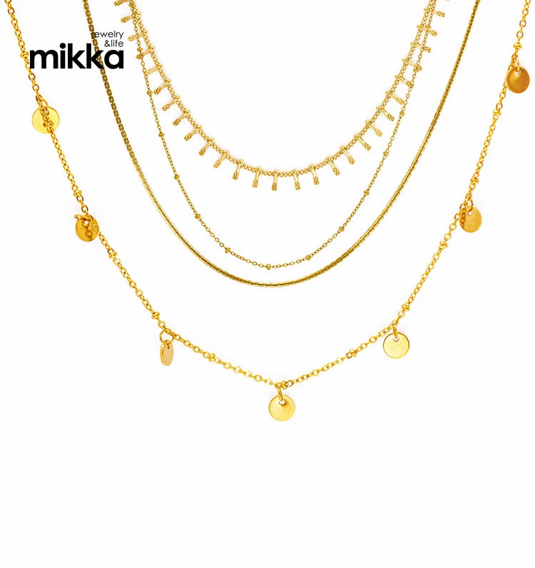 Multilayer Chain Necklaces Stainless Steel Fashion Bead Gold Plated Chain Necklace