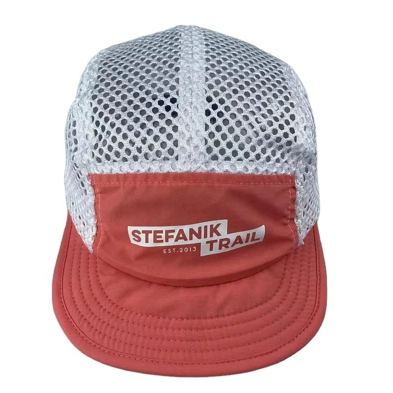 Custom Soft Brim Running Hat 5 Panel Breathable Mesh Running Hat Cap Nylon Camper Hats Caps With Printing logo