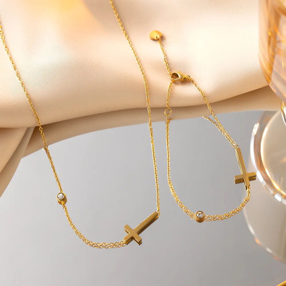 2024 Trendy Clavicle Chain Bracelet Cross Pendant Bracelet Stainless Steel Bracelet for Girls