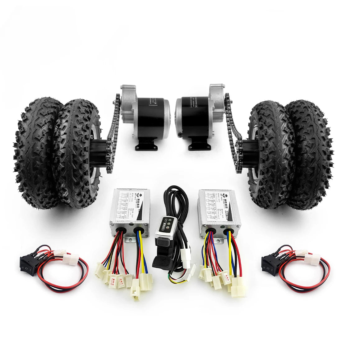 L-faster 8 Inch Off-road Dual Wheel Dual Drive 350W Geared Motor Chain Reverse Switch Electric Barrow Trolley Wagon Kit
