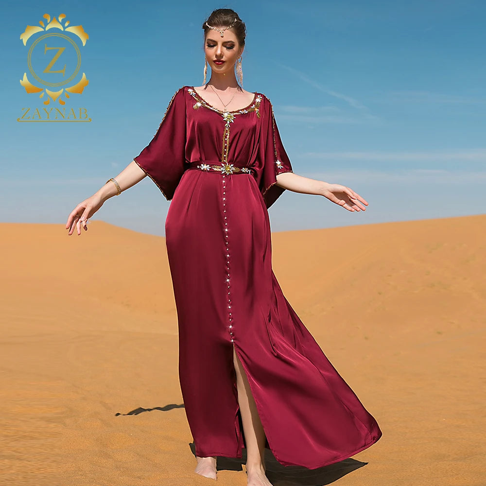 Zaynab Djellaba Traditionnel Moroccan Djellaba Photos Tissu Pour Fashion Satin Muslim Dress Dubai