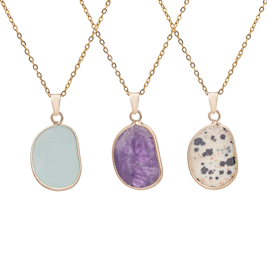 Natural Crystal Stone Rose Quartz Crystal Stone Irregular Pendant Necklace with Gold Stainless Steel Chain Gemstone Jewelry