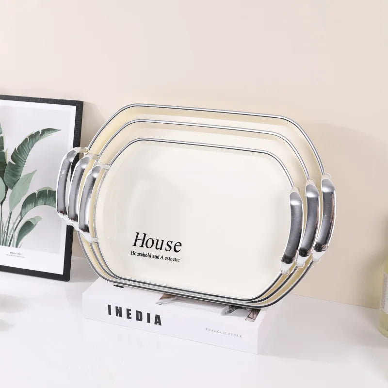 3-piece Set  Fruit Plate Dish Double Ear Afternoon Tea and Nut Party Tray Plastic Storage Plate Multifunctional Household Tra
