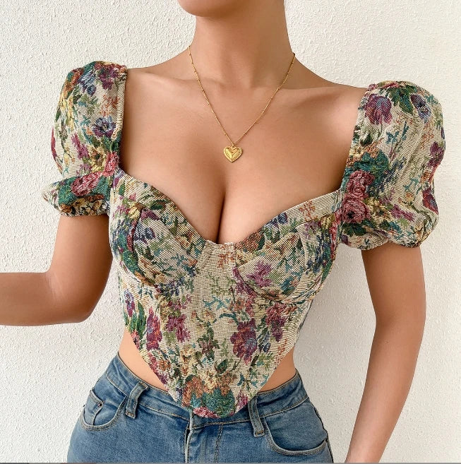 Women's New Sexy Backless Bubble Sleeve Fishbone Suspender Retro Vest