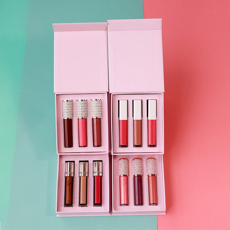 2022 Custom Pink Boba Lip Gloss Set Private Label Vegan Lipgloss Base Tube with Big Brush Wand Makeup Gift Kit