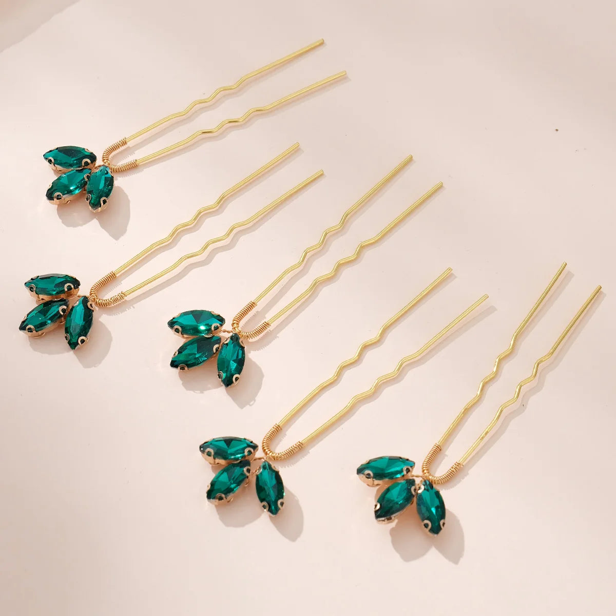 Vintage Emerald Crystal 5 Pieces One Set Wedding Bridal Rhinestone Hair Pin Hair Accessories