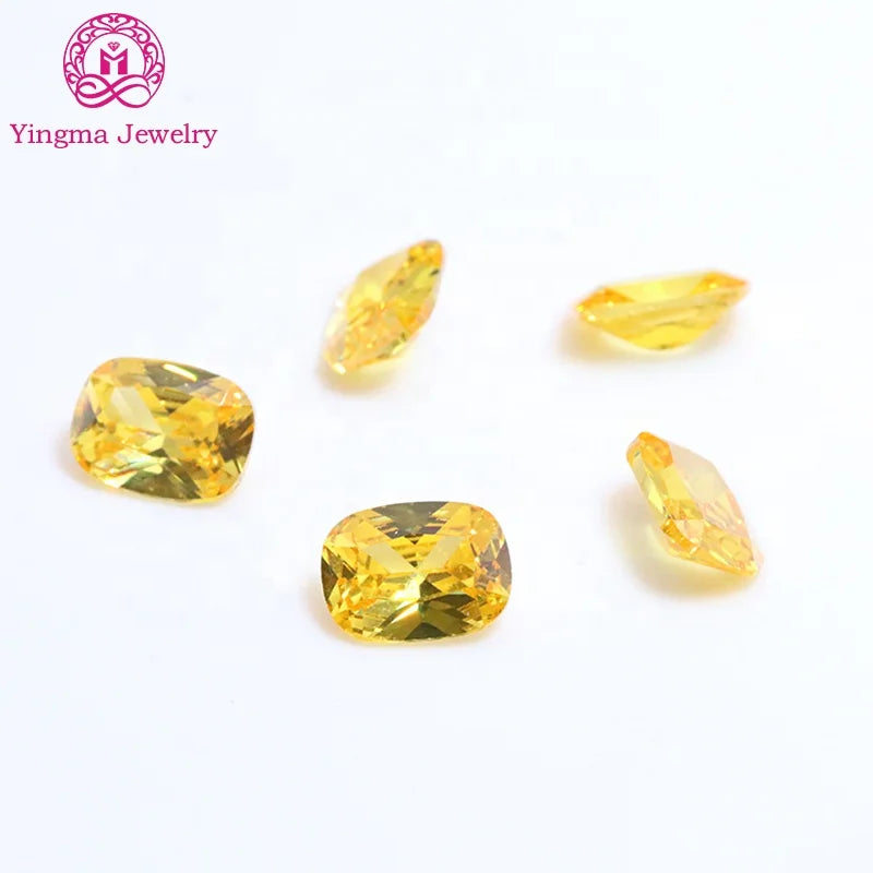Manufacturer Price Synthetic Cz Gems Zircon Elongated Cushion Shape 4*6mm to 8*10mm Yellow Color Loose Stone Cubic Zirconia