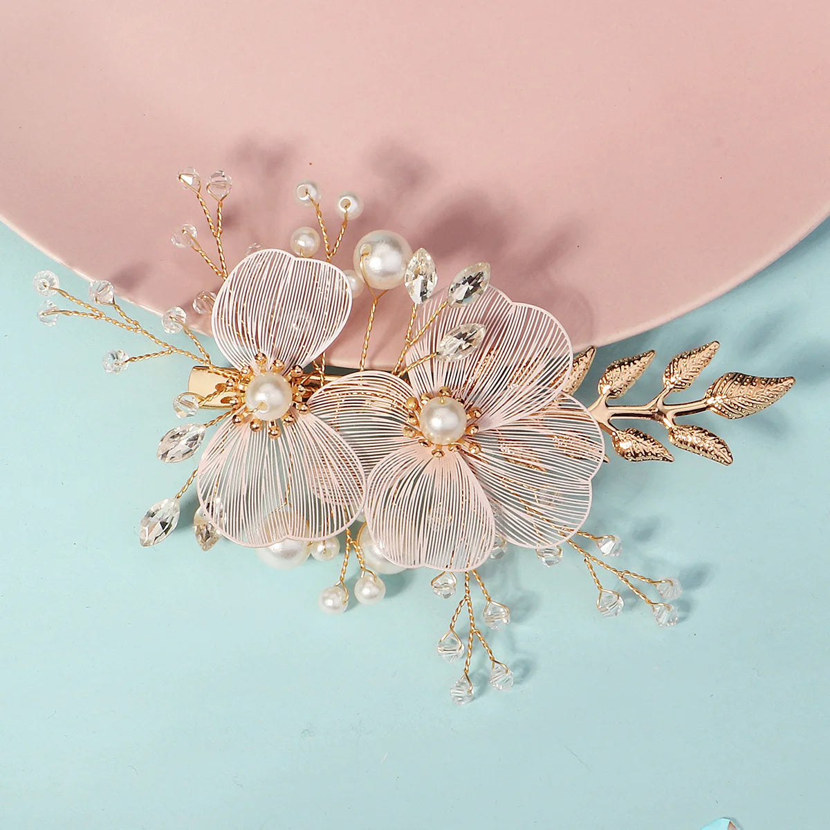 Handmade Copper Wedding Pearl Hair Pins Hair Accessories Women Bridal Headpiece Flower