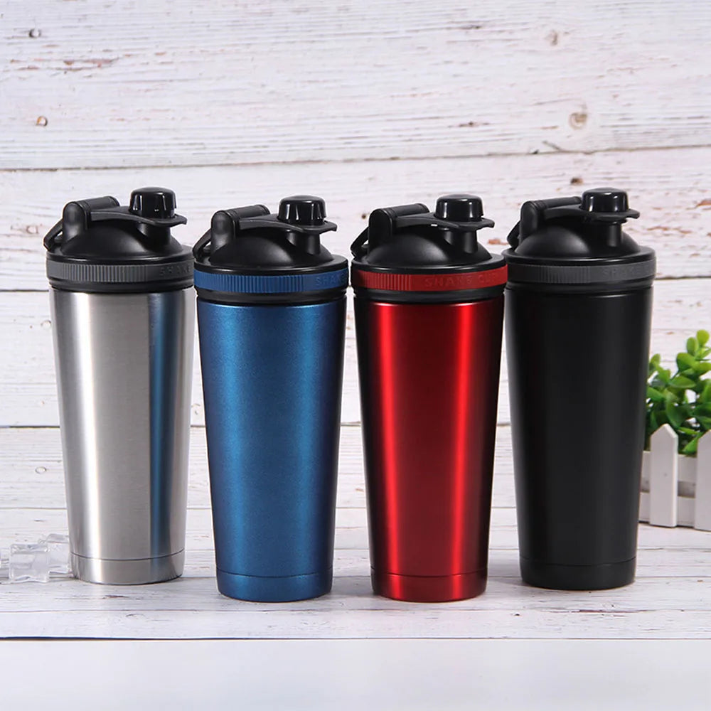 New 26oz Insulated Gym Shaker Bottle Reusable Stainless Steel Water Bottle with Wire Whisk Ball Spring Mixer