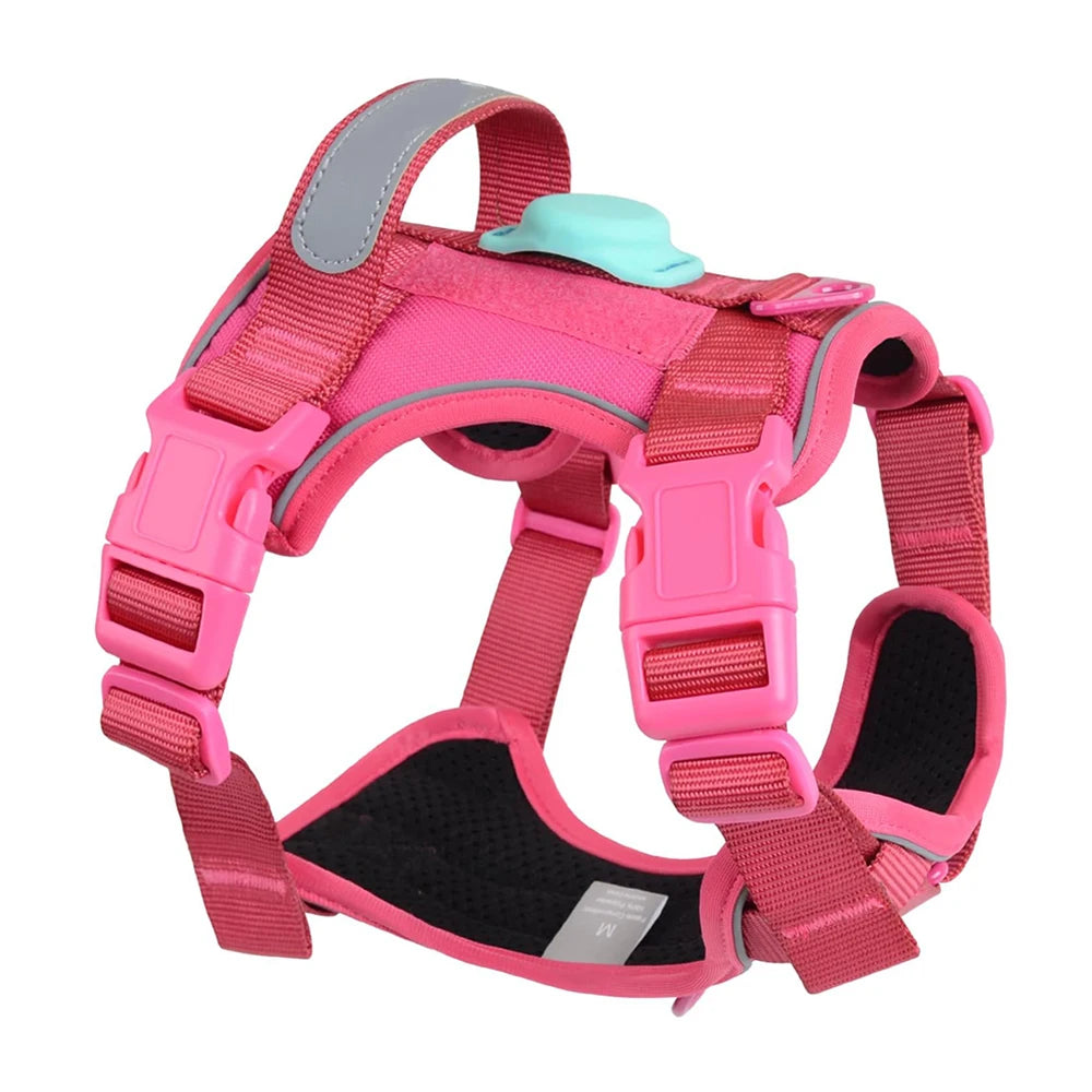 Personalised Design Dog Airtag Harness Nylon Reflective Close Control Pet Harness Outdoor Traveling Anti-Lost Dog Harnesses