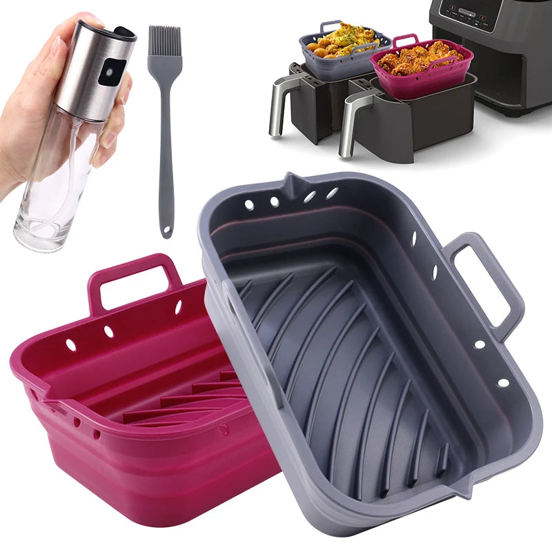 Eco-friendly Non stick BPA  Free Rectangle air fryer liners siliconeCollapsible silicone air fryer liners bundles