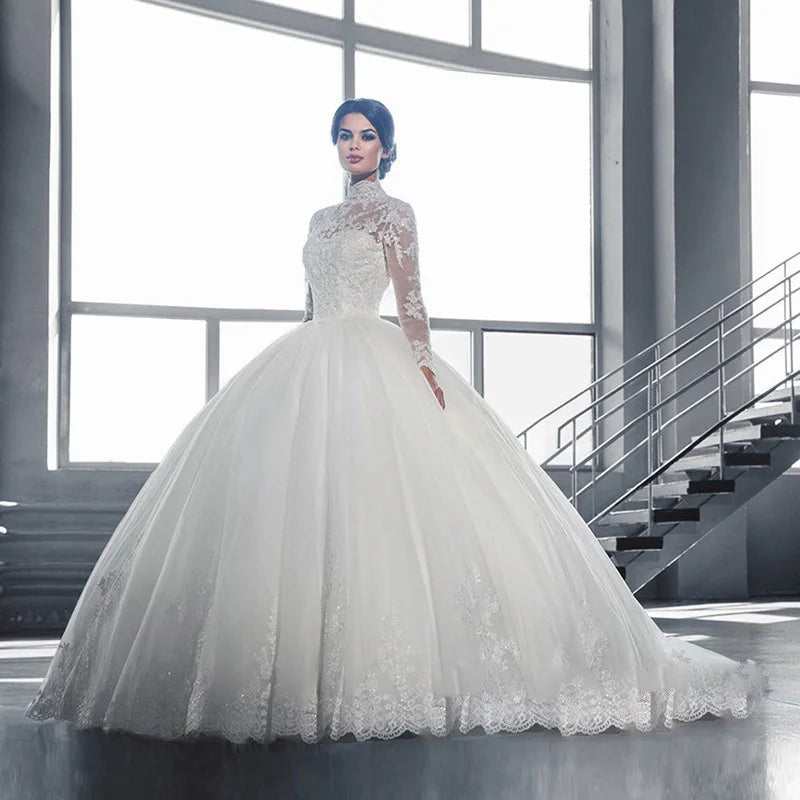 AL1279 2025 Factories Wholesale Wedding Dress Lace Long -sleeved Pure White Lace Fabric for Wedding Dress Pakistan Wedding Dr