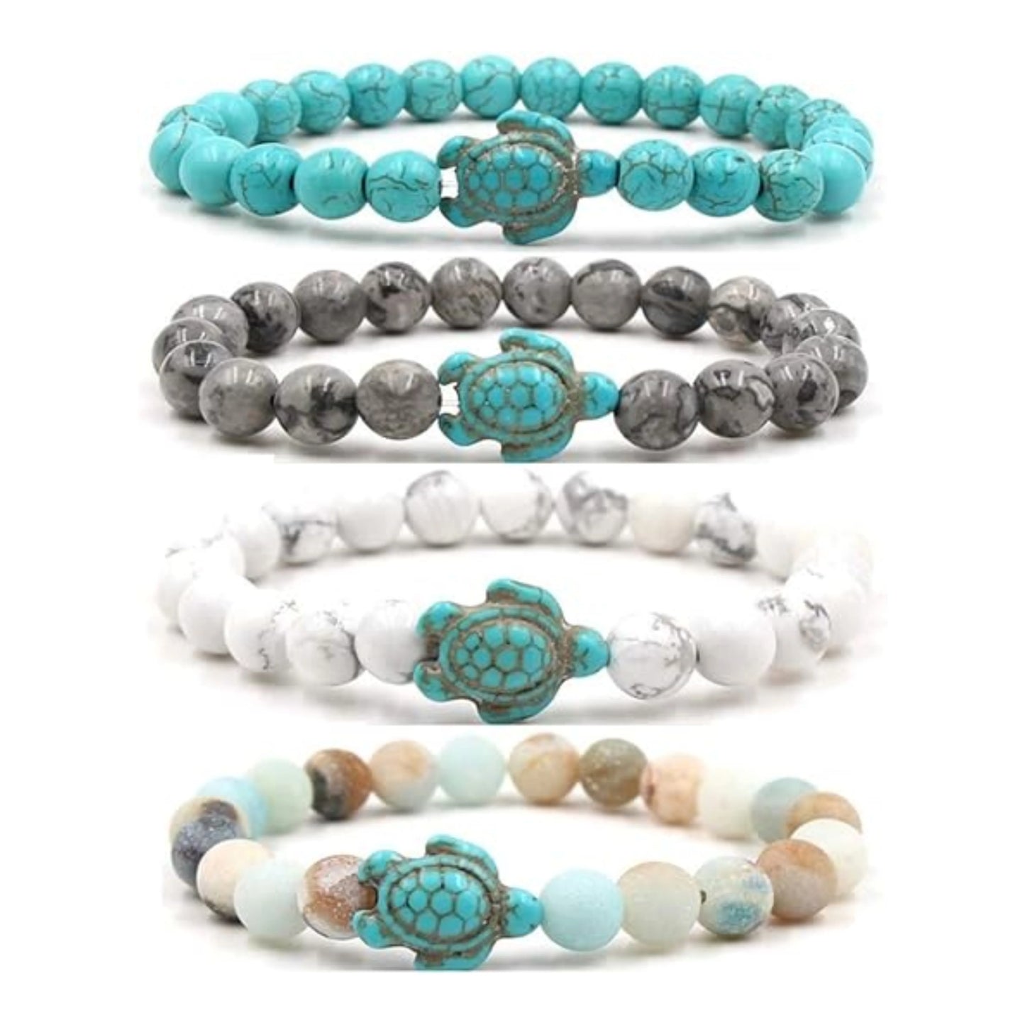 8mm Beach Sea Turtle Beads Bracelet Summer Beach Beaded Elastic Stretch Bracelet for Men Women Healing Energy Protection Stre