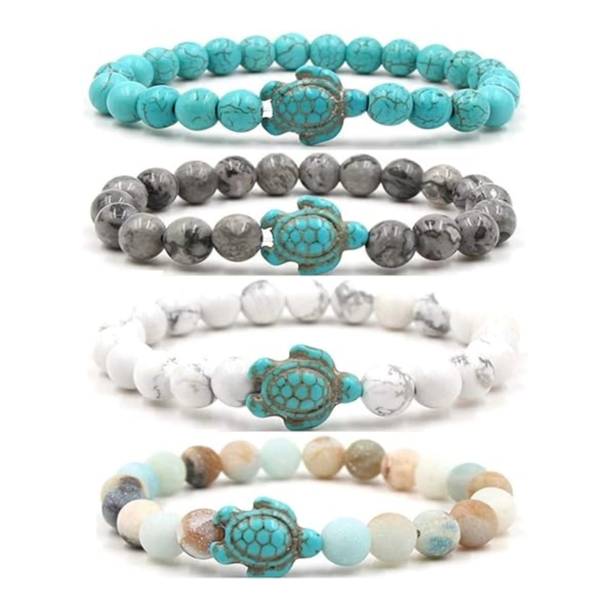 8mm Beach Sea Turtle Beads Bracelet Summer Beach Beaded Elastic Stretch Bracelet for Men Women Healing Energy Protection Stre
