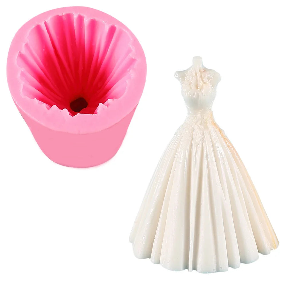 3D Wedding Dress Silicone Mold Soap Candle Chocolate Fondant Candy Mould Cake Baking Tools