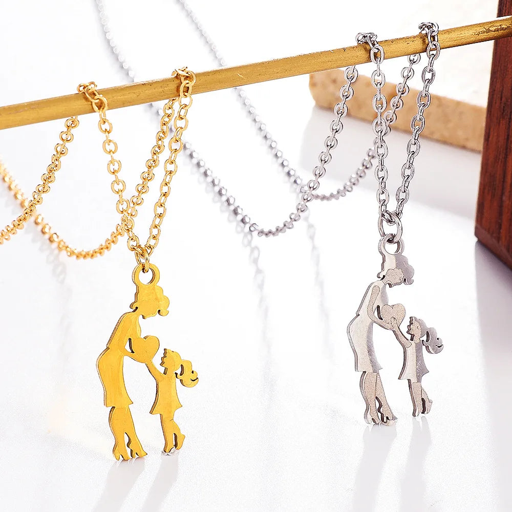 2024 Wholesale Customized Fashion Mother's Day Neck Retro Creative Father Papa Daughter Pendant Necklaces