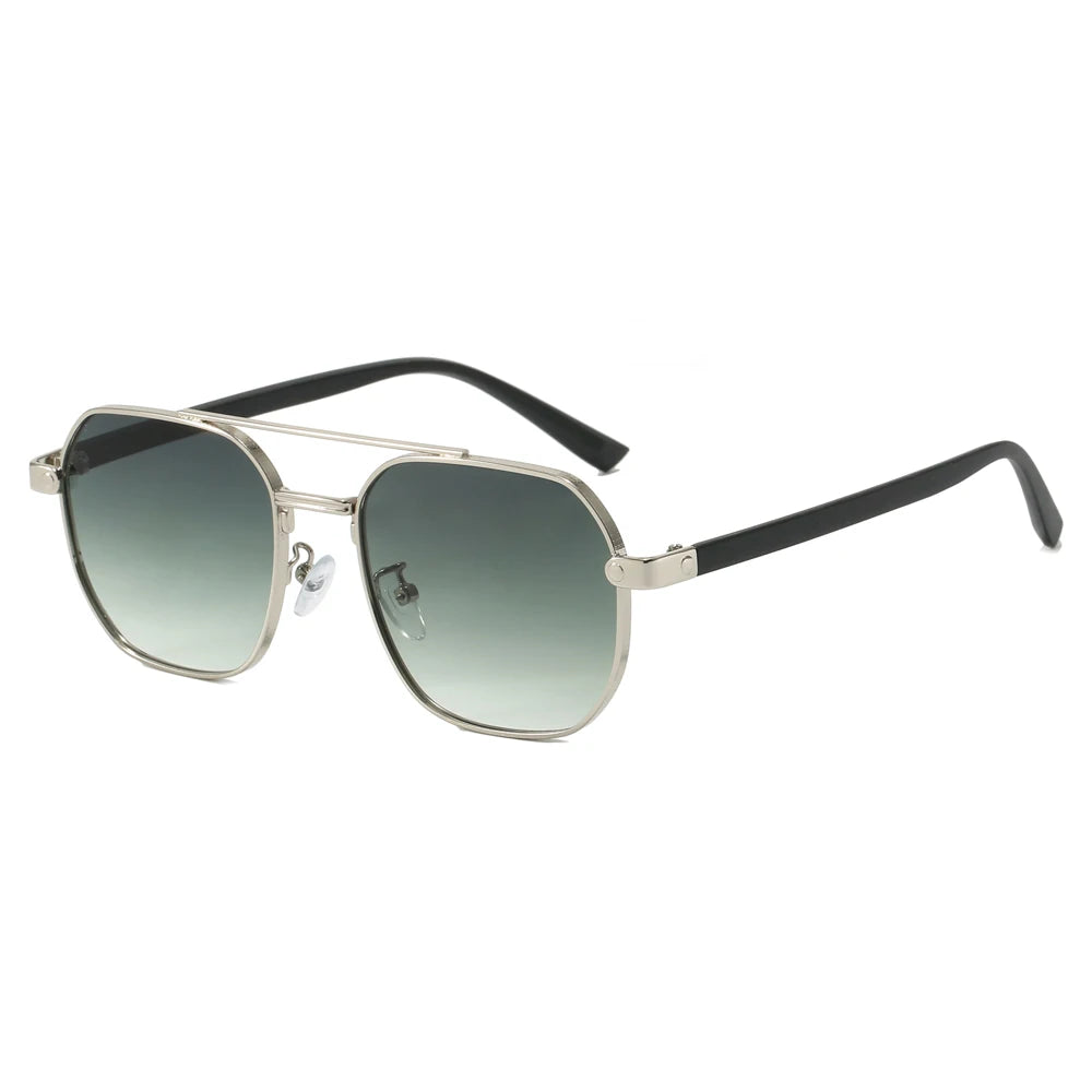Vintage Double Bridge Square Sunglasses for Women Men Blue Gray Frame with UV400 Acrylic Lenses Fashion Eyewear Sun Glasses
