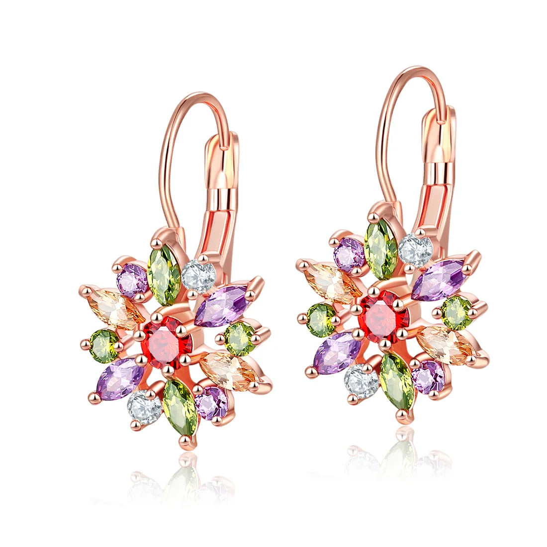 New Arrival Colored Ear Buckle Colorful Brass Sunflower Shapes Earrings Cubic Zirconia Flower Earrings Rose Gold Jewelry