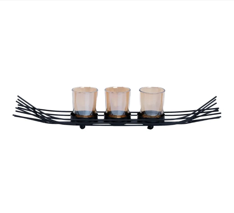 Luxury Metal & Glass 3-Piece Abstract Boat Tea Light Sconces with Matt Black Finish for Valentine's Day Home Decor