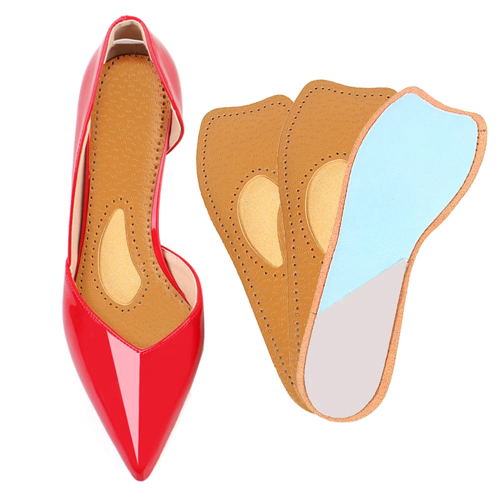 Orthotic 3/4 Leather Insoles for Pumps and High Heels With Arch Support Open Toe Shoe Inserts for Women HA00375