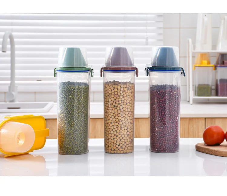 Wholesale Price Transparent Kitchen Organizer Food Rice Bean Containers 1kg 2kg Small Plastic Storage tank with Cup
