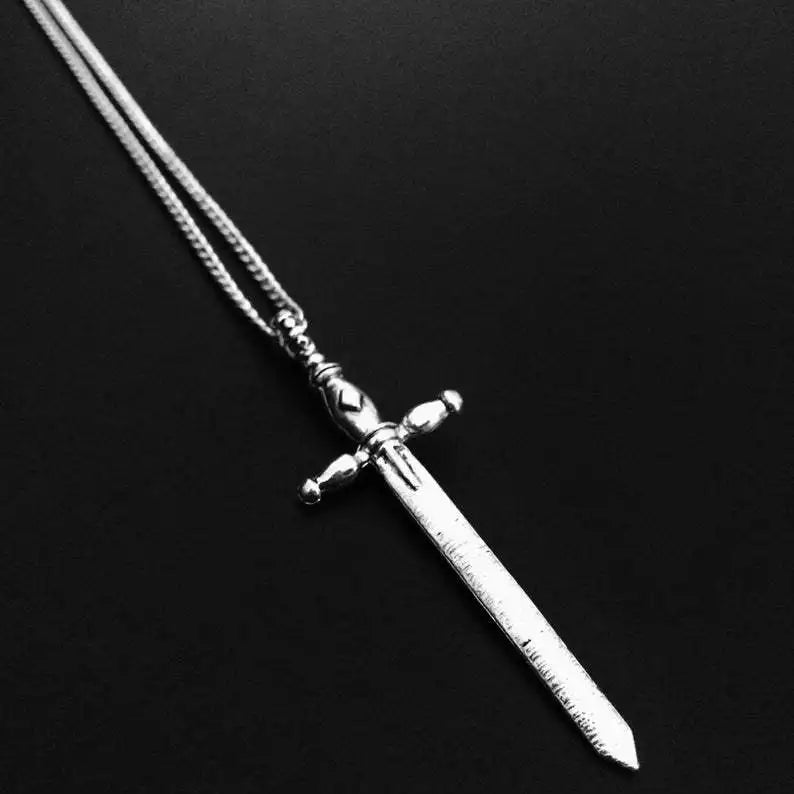 Gothic Sword Pendant Necklace Man Cross Pendant Christian Jewelry Stainless Steel Sword Pendant Necklace for Men