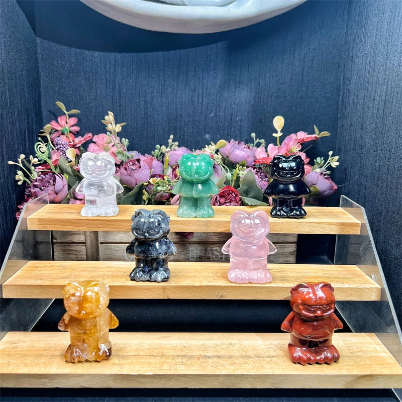 Kindfull Wholesale Natural Crystal Mix Materials Cartoon Cat Carving for Children Gift